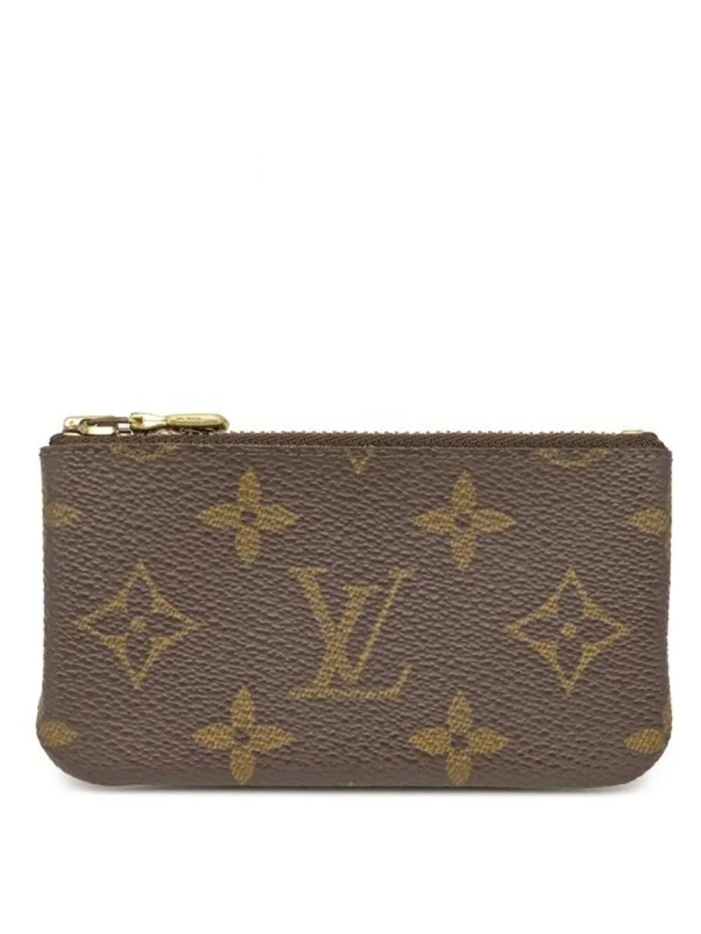 Louis Vuitton Coin Purse Pochette Cles Monogram Canvas Gold Brown Key with Chain